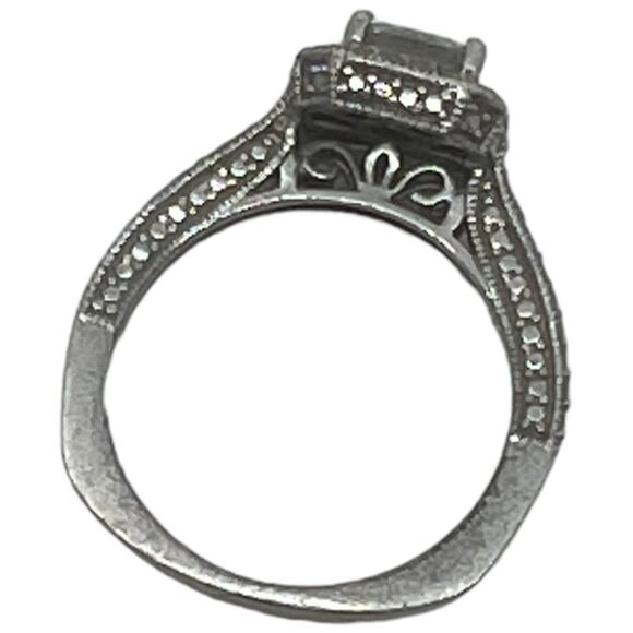 Sterling Silver 925 White Sapphire CZ Art Deco Style Halo Ring Size 6.75 - Picture 4 of 15